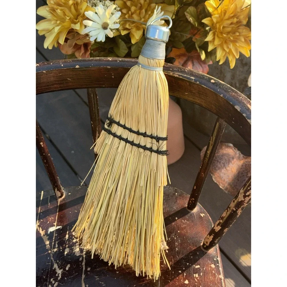 Vintage Straw Whisk Broom Hand Tied Metal Farmhouse  Cottagecore Decor
